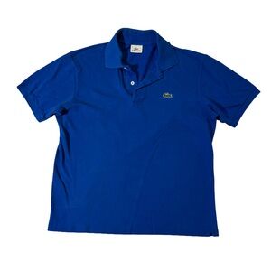 Lacoste mens 5 L Large blue solid classic cotton pique polo shirt EUC